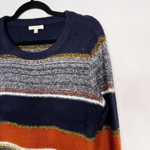 New Skies Are Blue XSmall XS Navy Blue Orange Textured Striped Crew Neck Sweater - Picture 3 of 10